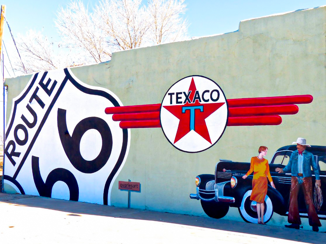 City of Tucumcari New Mexico NM route 66 mural tour texaco painting photo op