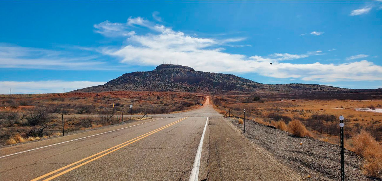 City of Tucumcari New Mexico NM route 66 mountain far away