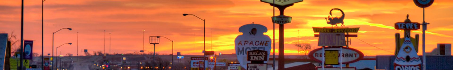 City of Tucumcari New Mexico NM route 66 main street sunset